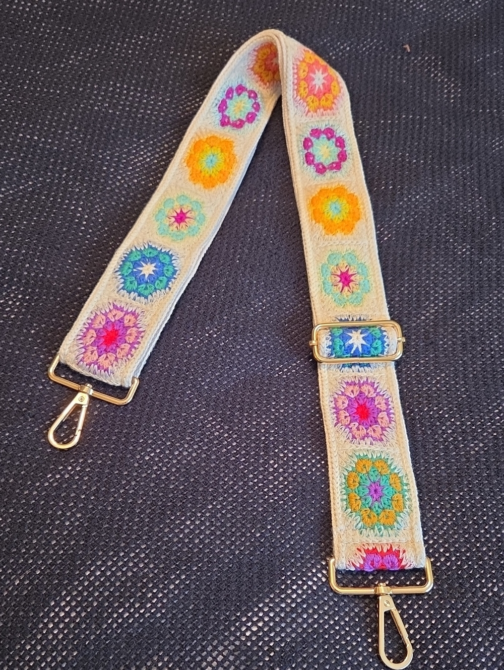 Adjustable Cream Colorful Floral Embroidered Bag Strap NWOT
